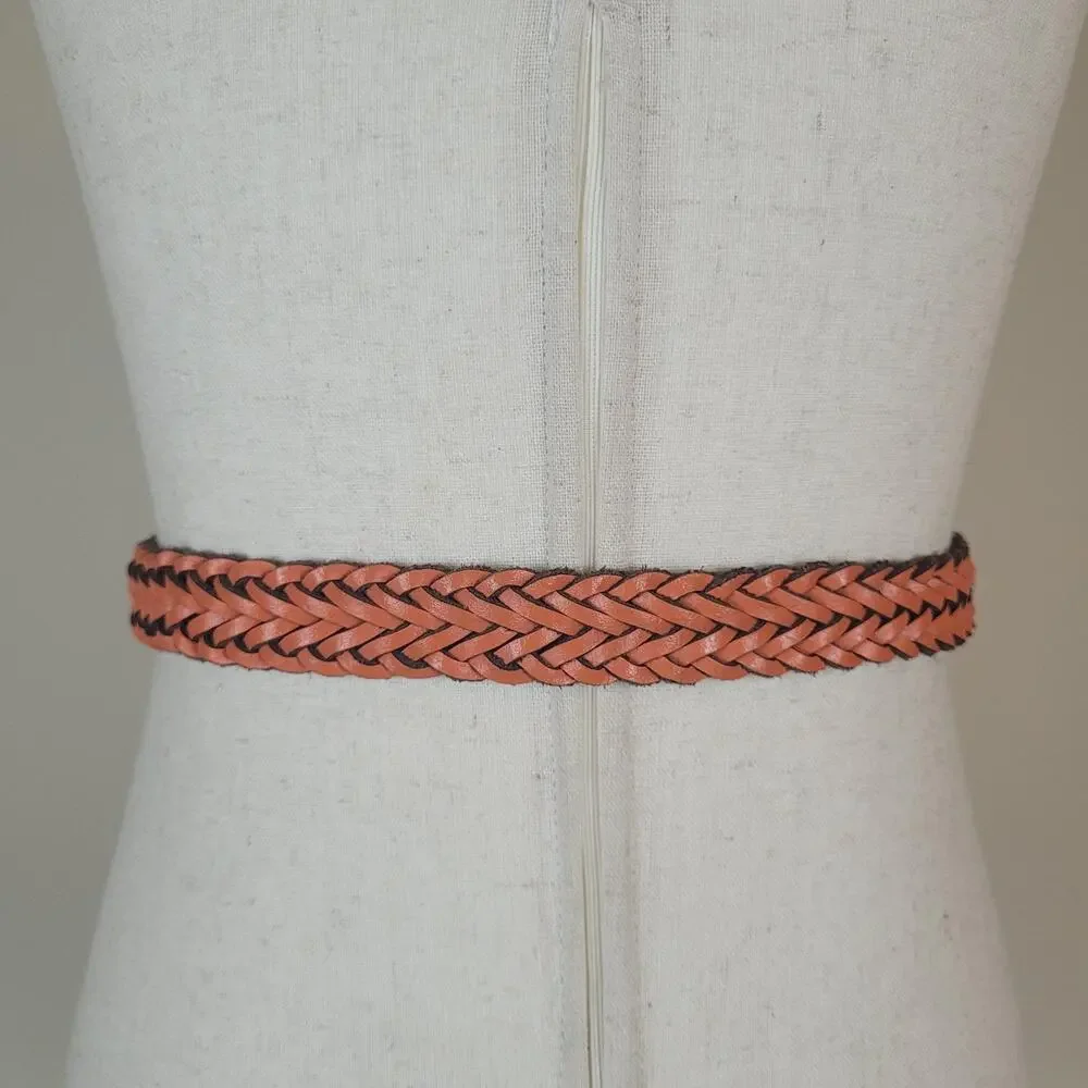 VTG Capezio Belt 2XL Orange Leather Braided Woven Western Boho Minimalist 90s